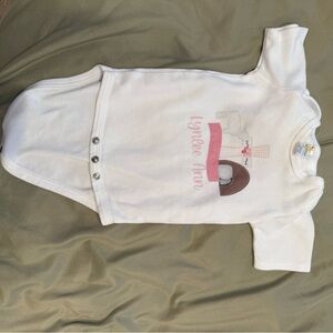 White Baby Onesie with Pink and Brown Design